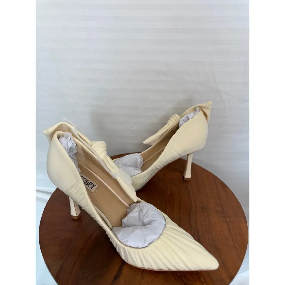 Badgley Mischka Vanesa Ruched Bow Pumps Ivory 8.5 NIB MSRP $225 Wedding